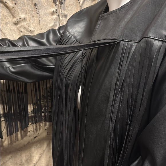 Adore Black Fringe Leather Jacket - Picture 9 of 16
